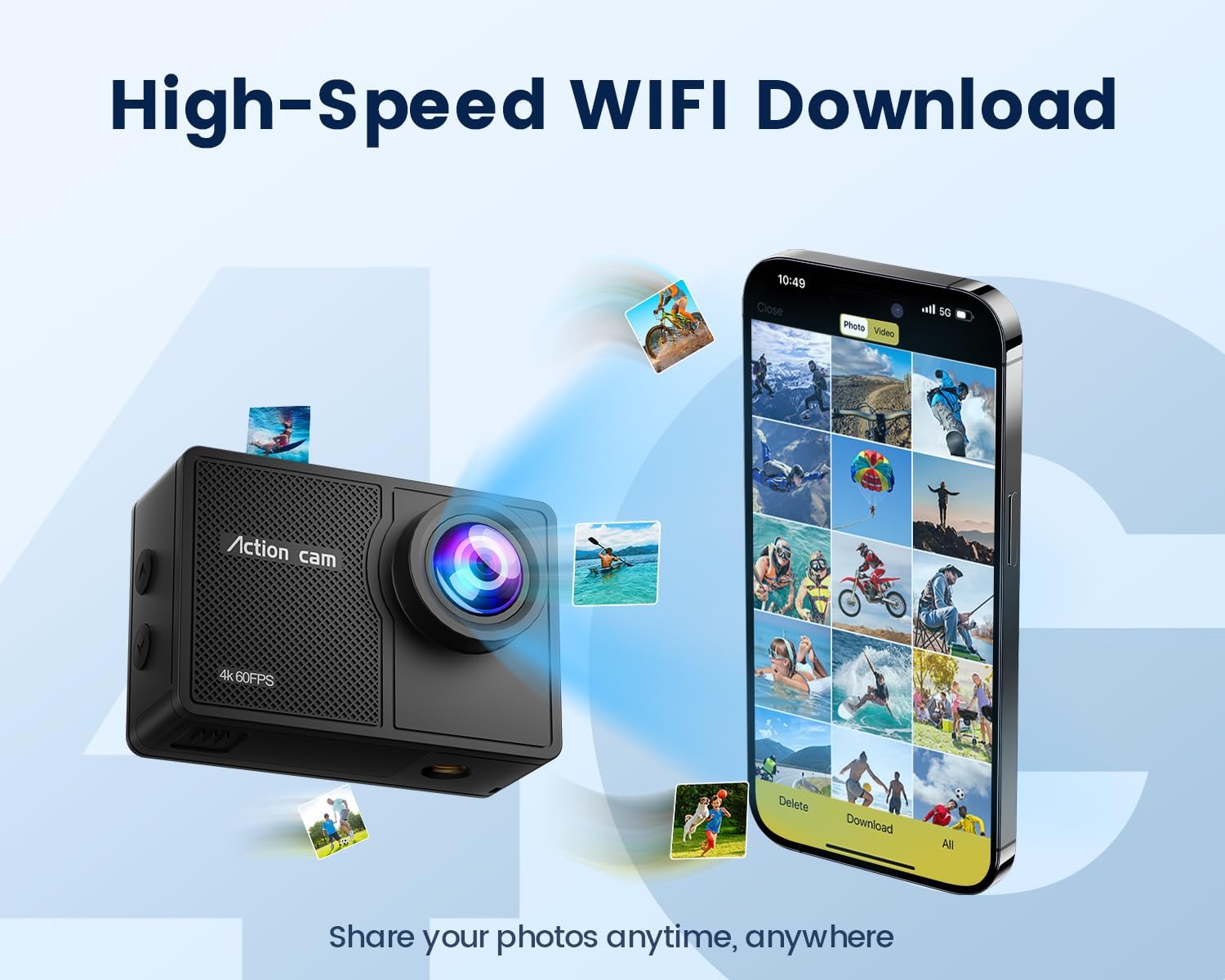 4K 60FPS Action Camera with 64GB Card-48MP Waterproof Camera,40M Underwater Camera,8X Zoom,EIS Stabilization,WiFi,Remote Control,MotorcycleCamera with 2 Rechargeable Batteries - Image 6